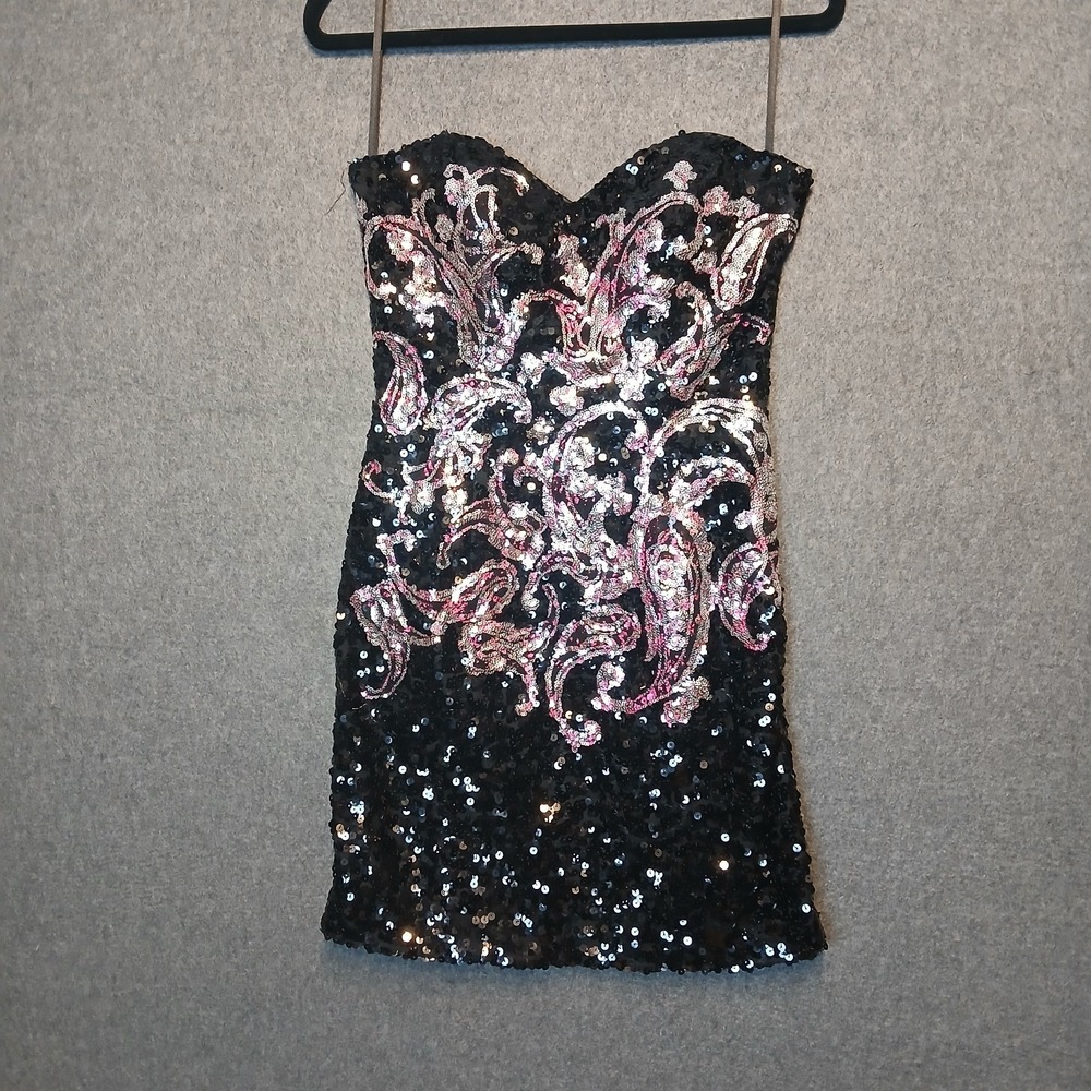 VINTAGE Fiesta fairycore y2k goth Med mini black sequin dress black silver pink